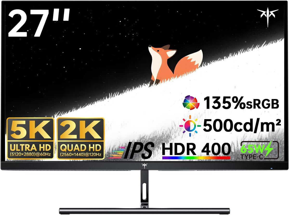 KTC Monitor, 27 Zoll, 65 W, Schwarz, H27P3 5K, Dual Mode 5K 5120×2880 60 Hz und 2K 2560×1440 160 Hz, 99% DCI-P3, 100% sRGB