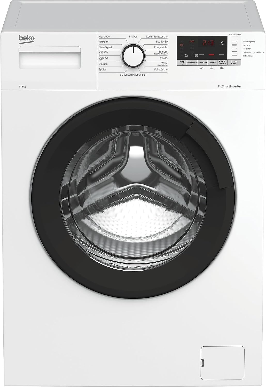 Beko Waschmaschine, 8 kg, Weiß, WML81434NPS1 / /Restzeitanzeige und Schleuderwahl/Pet Hair