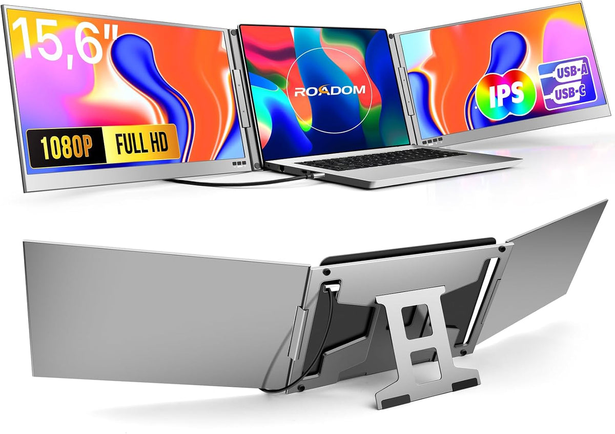 ROADOM Laptop, Schwarz, 6' Dual Monitor, 1080P FHD IPS, Type-C, Aluminiumlegierung