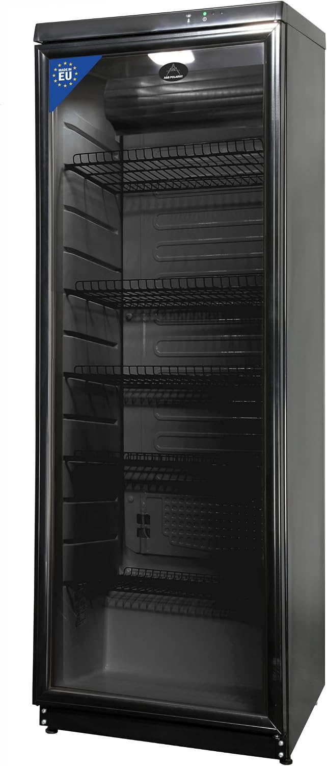 A&S Getränkekühlschrank, 350 L, Schwarz, Polarny Flaschenkühlschrank mit Glastür Farbe
