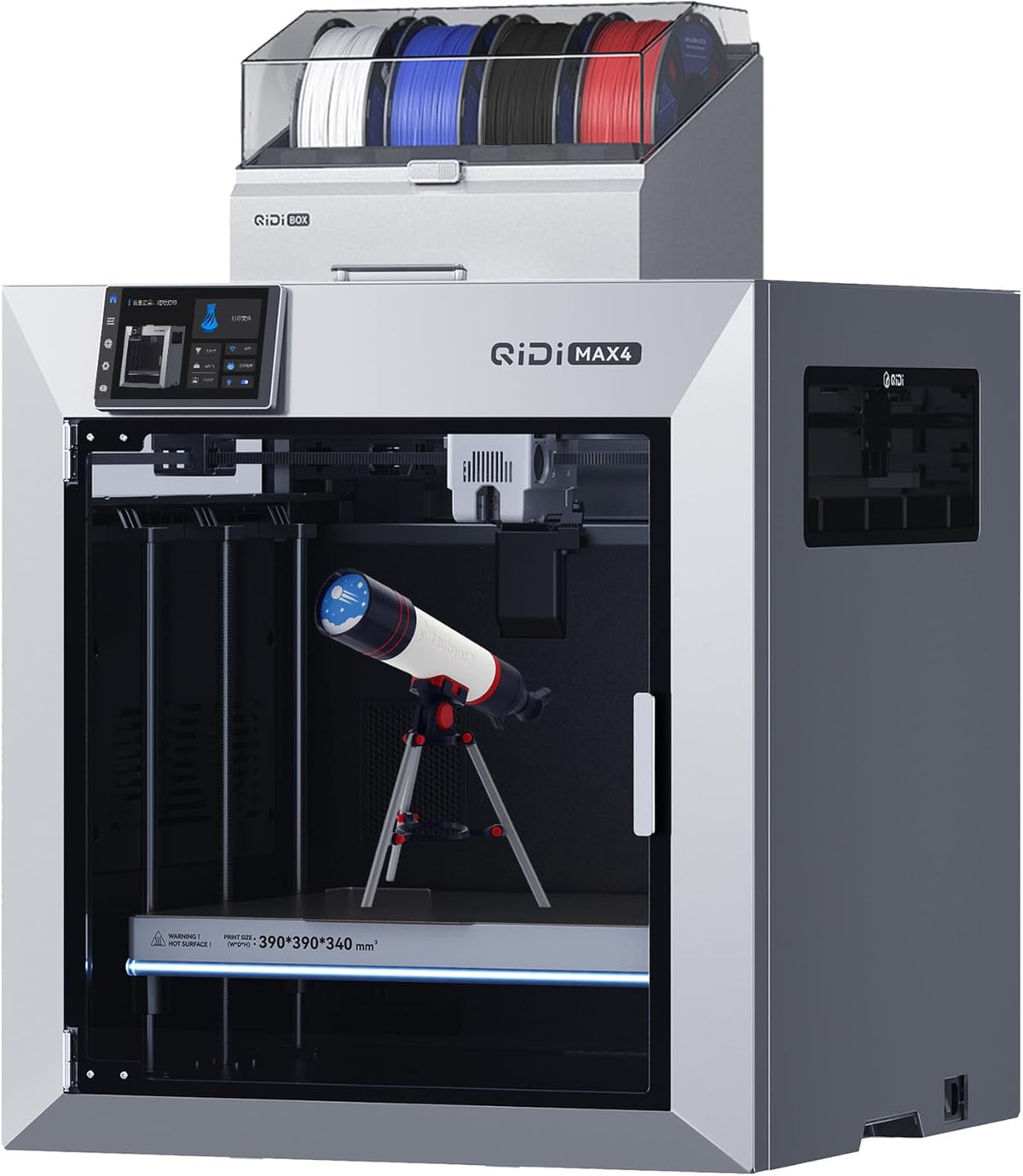 QIDI 3D-Drucker, Schwarz, MAX4 Combo mit Box, 390x390x340 mm Großes Bauvolumen