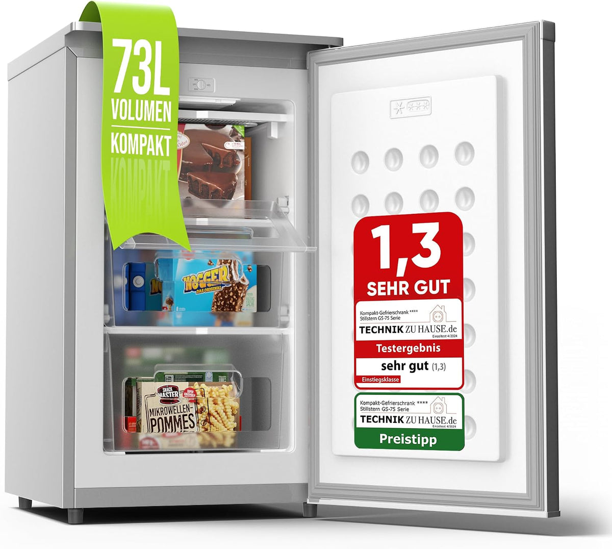 Stillstern Gefrierschrank, 73 L, Silber, Klein 4-Sterne-Gefrierfach -18°C ger. Energiever. Mini, stufenlos reg. Temp