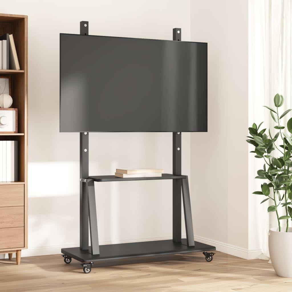 Fernseher, 70 Zoll, Pulverbeschichteter Stahl, Schwarz, TV-Ständer mit Rädern für 32-, 5-stufiger Höhenverstellung