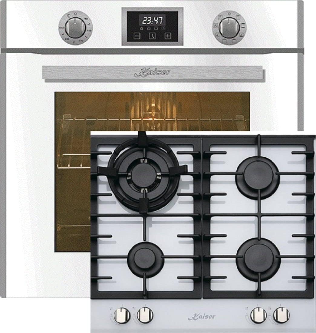 Kaiser Gasherd, 6326 W, 6380 W, 79 L, Weiß, Set EH +KCG, Einbau Elektro Backofen, Autark, Selbstreinigung, 10 Funktionen + Gas-Kochfeld
