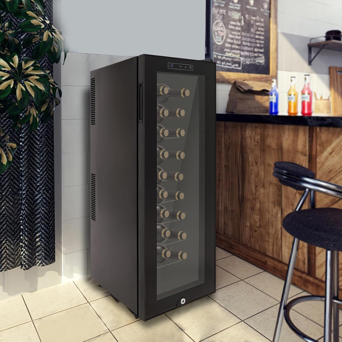 30 Weinkühlschrank, 90 L/19.8Gal, 90 Liter, Kaltgewalztes Blech, gehärtetes Glas, Schwarz