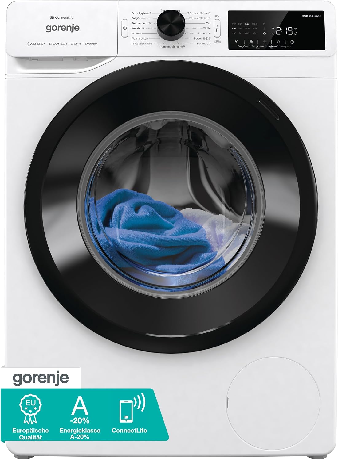 Gorenje Waschmaschine, 10Kg, Silber, WPAM14A2T Waschmachine mit Dampffunktion/ConnectLife / /