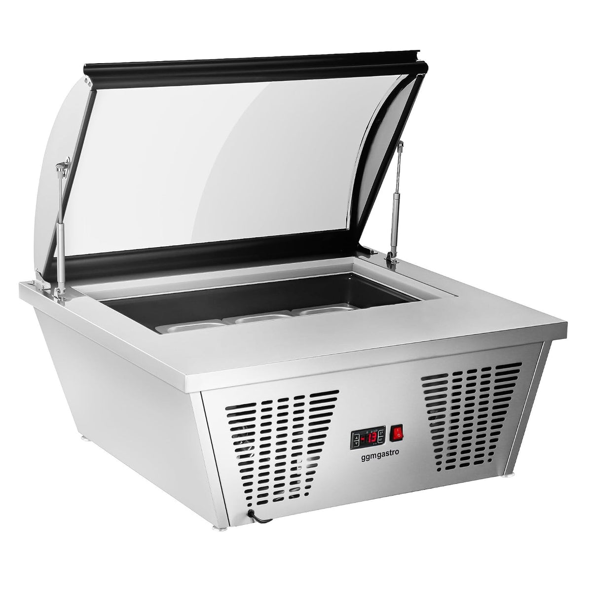 Wohnzimmerschrank GGM, 870 mm, 5 L, Grau, Gastro Tisch-Eisvitrine für 4x Eisbehälter