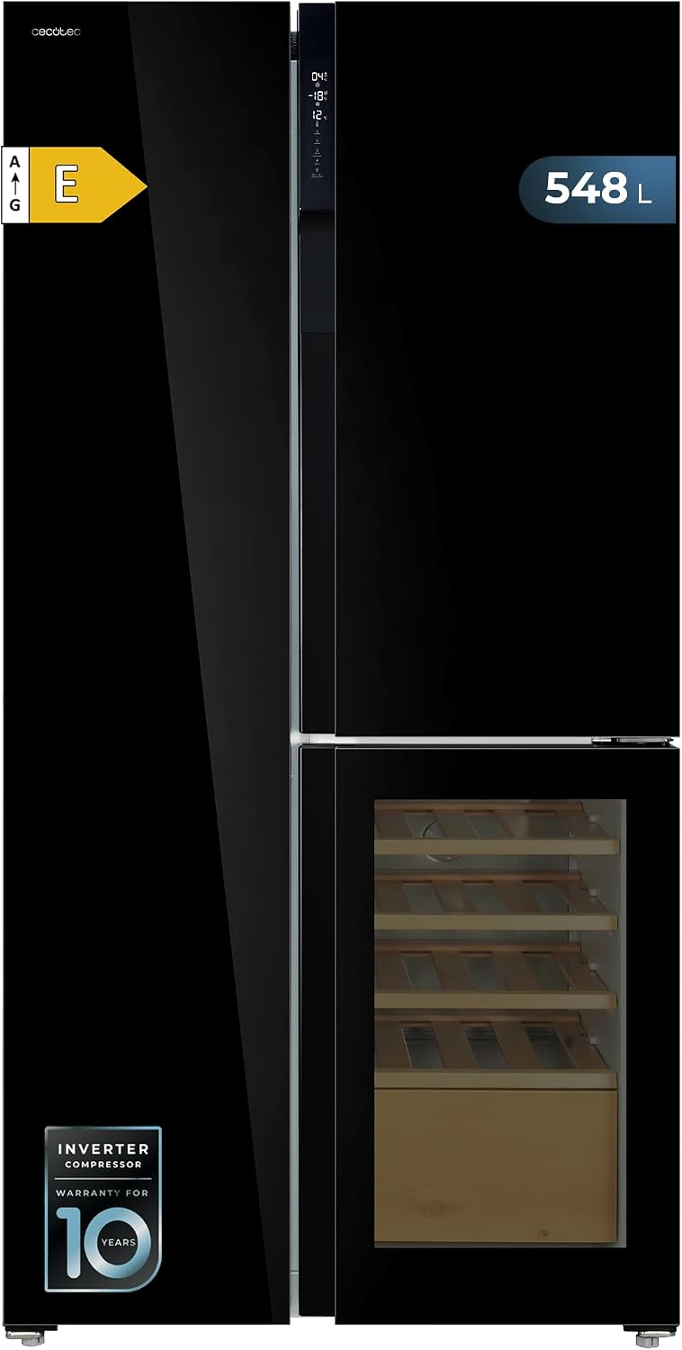 Cecotec Kühlschrank, 548 L, Schwarz, Klasse E, T-Tür Design, Inverter Plus Kompressor, Total No Frost, Metal Cooling