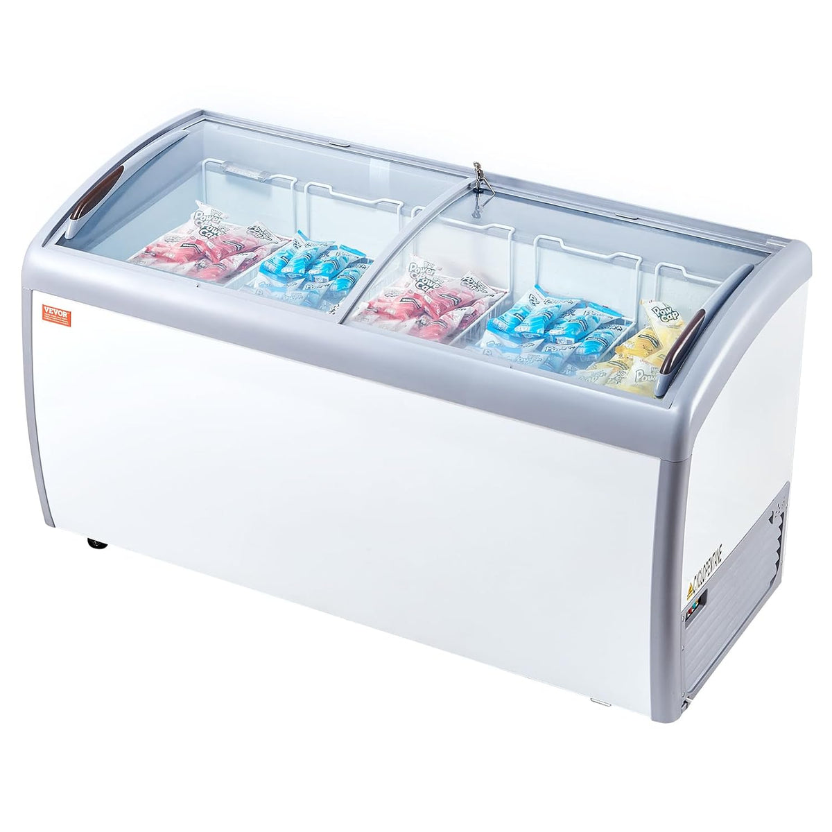 VEVOR Gefriertruhe, 460 L, Weiß, Kommerzielle Eiscreme-Vitrine, Mobiler Tiefkühlschrank mit Glasplatte, 2 Glasschiebetüren