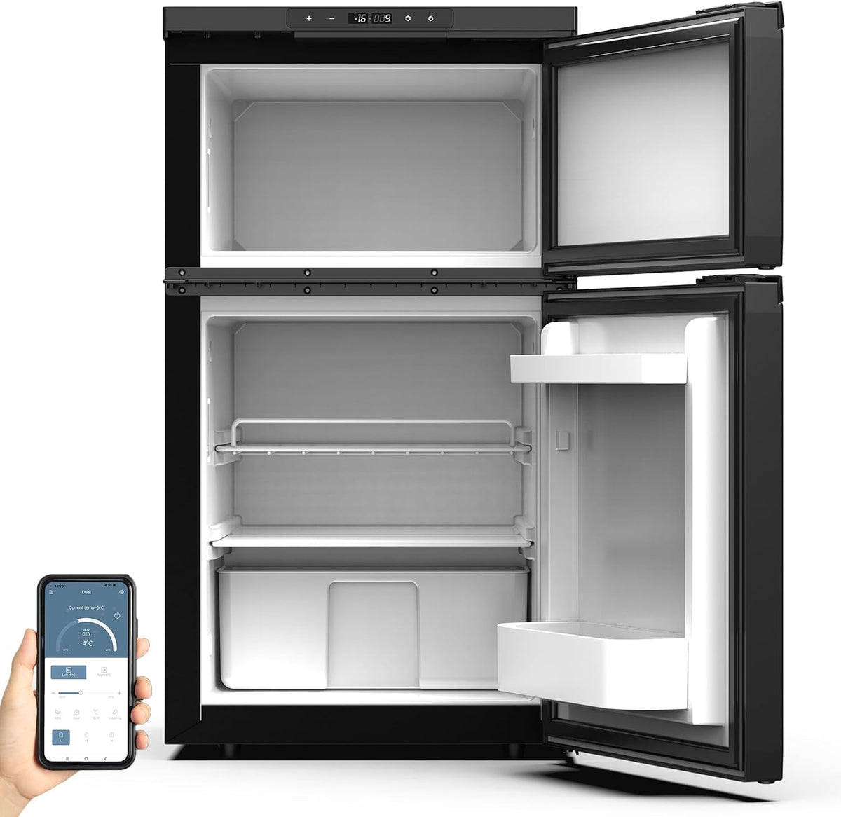 80 L Mini-Kühlschrank, 230 V, 80 L, 12 V, 24 V, Weiß, Kompressor Kühlbox mit APP-Steuerung, bis -20℃ Mini Kühlschrank mit seitlich öffnender Doppeltür