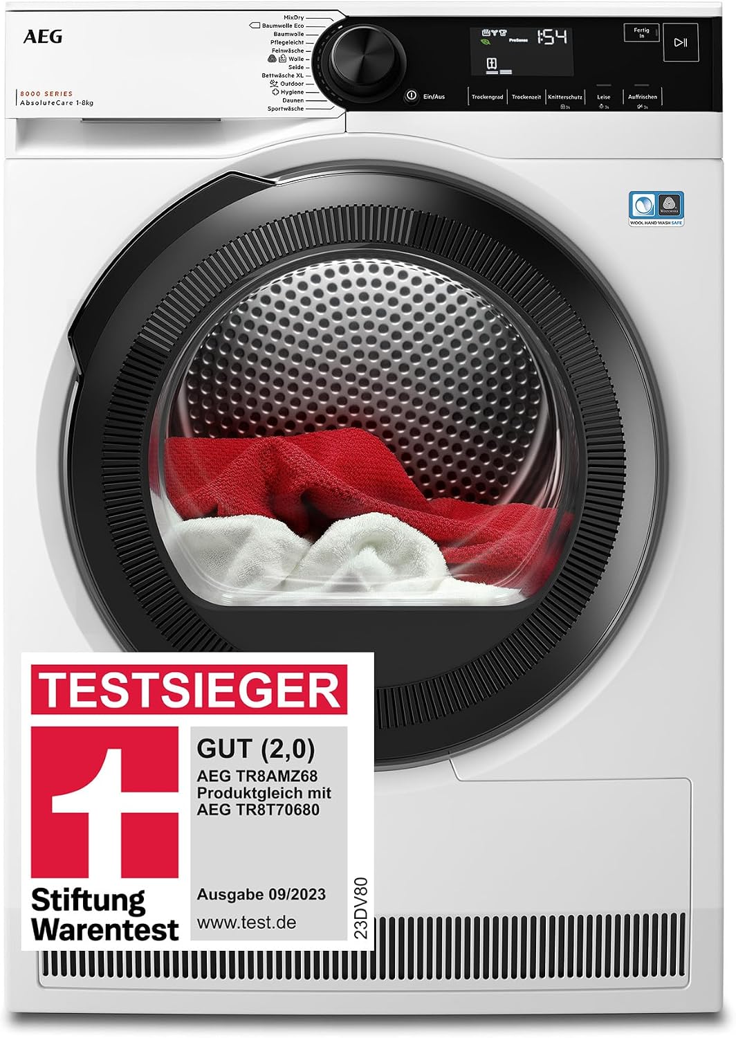 AEG Wärmepumpentrockner, 8 kg, Schwarz, Testsieger der Stiftung Warentest, Serie 8000 AbsoluteCare - Wolle- und Seidetrocknung