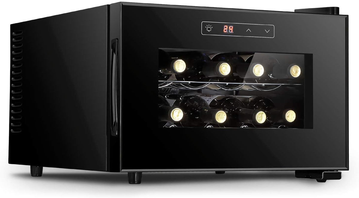 Horizontaler Weinkühlschrank, Schwarz, Weinkühler, 8 Flaschen Mini Weinkeller für Rot & Weiß, Digitale Steuerung