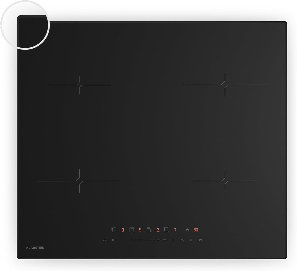 Klarstein Kochfeld, 7000 W, 60 cm, Schwarz, Velaire Induktions -, 4-Zonen, Boost, Touch-Slider, Timer, Kindersicherung
