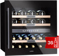 Klarstein Weinkühlschrank, 85 L, Schwarz, Einbau-, 2 Zonen Getränkekühlschrank Klein, Kleiner Weinschrank, Wein-Kühlschrank Klein mit Glastür