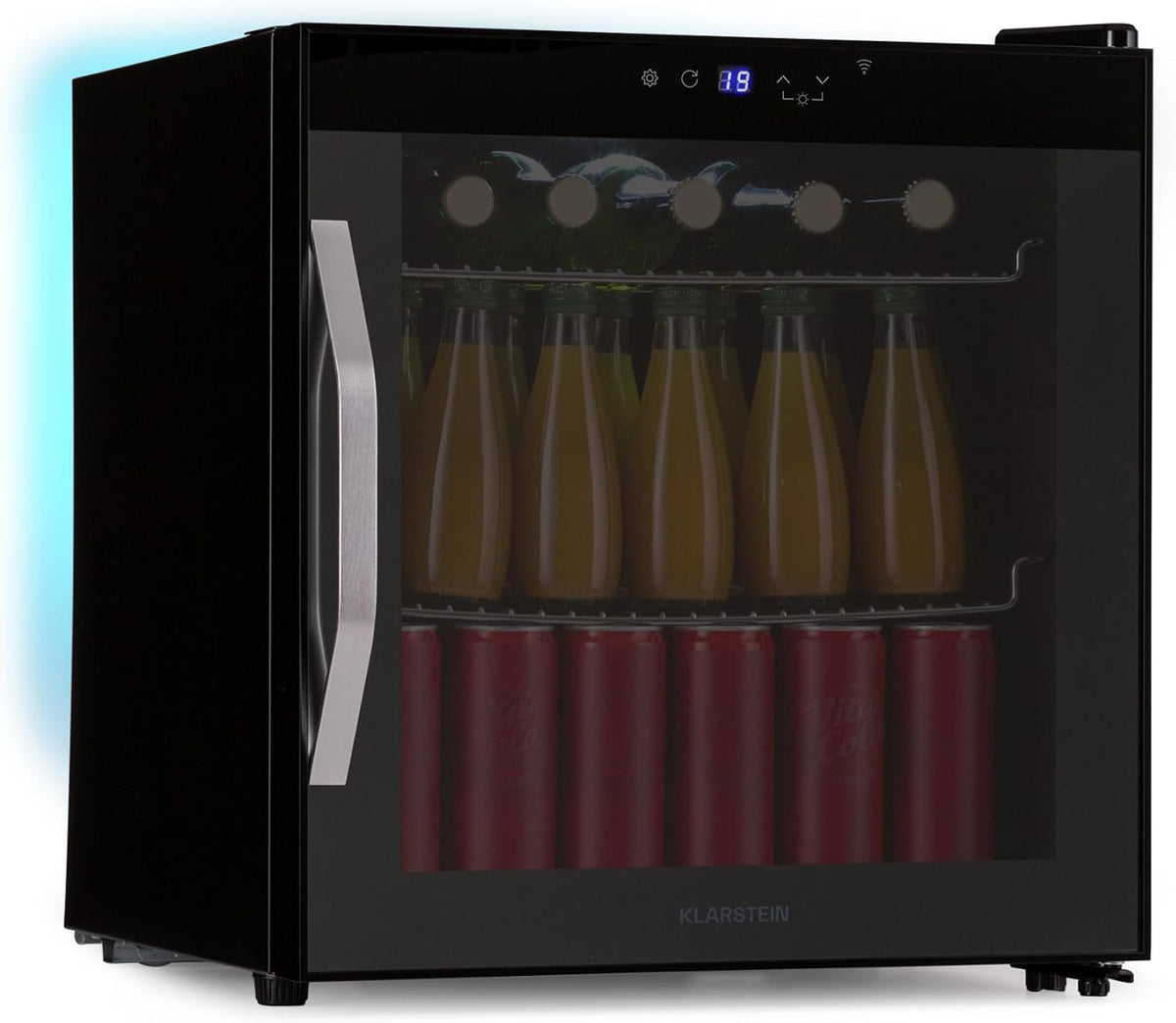 Klarstein Getränkekühlschrank, 47 L, Schwarz, Coachella 50 Onyx Mit Glastür -, WLAN, 5-18 °C, LED-Innenbeleuchtung