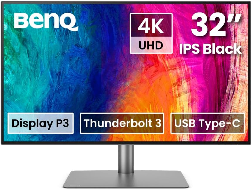 BenQ Monitor, Schwarz, PD3225U 32' 4K für Mac & Designer, 3840x2160 UHD, 2000:1 IPS, Thunderbolt 3, Display P3