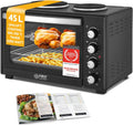 TZS Pizzaofen, 3200 W, 45 L, Schwarz/Silber, First Austria - Minibackofen mit Kochplatten - Mini