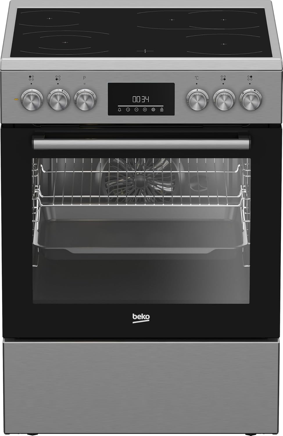 Beko Backofen, 60 cm, 72 l, Silber, FBM67320XS freistehend Herd, Volumen, Dampfreinigung SteamShine, 8 Heizarten