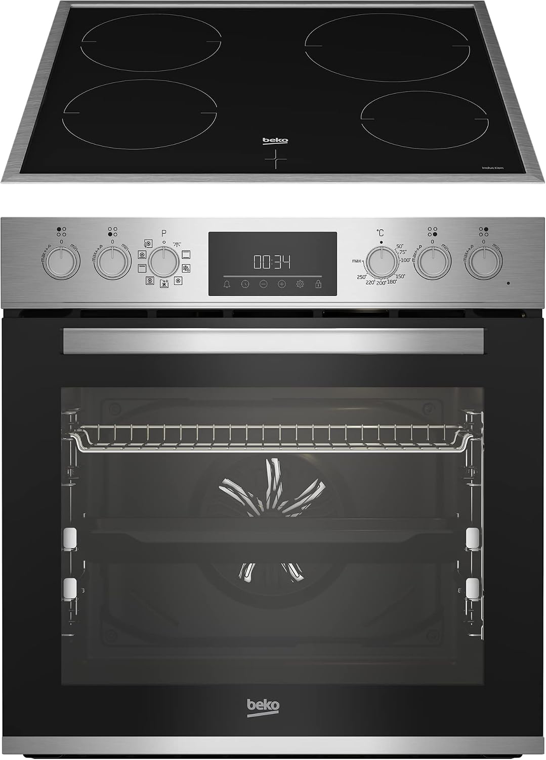 Backofen, 72 l, Schwarz/Silber, beko BBUM12341XE Einbau- -Set: Induktionskochfeld mit 4, mit 8 Heizarten, Garraum-Volumen