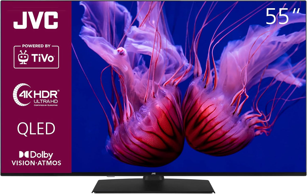 JVC Fernseher, 55 Zoll, Schwarz, Smart TV, QLED Smart TV powered by TiVo (4K UHD, HDR Dolby Vision, Dolby Atmos