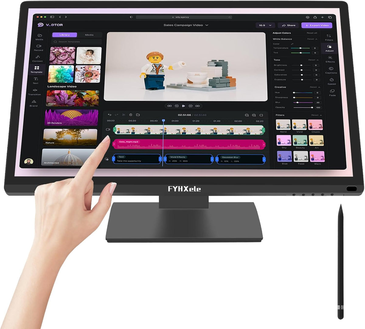 FYHXele Monitor, 24 Zoll, Schwarz, Touchscreen, Bildschirm IPS FHD 1920x1080P PC Display mit HDMI VGA, VESA