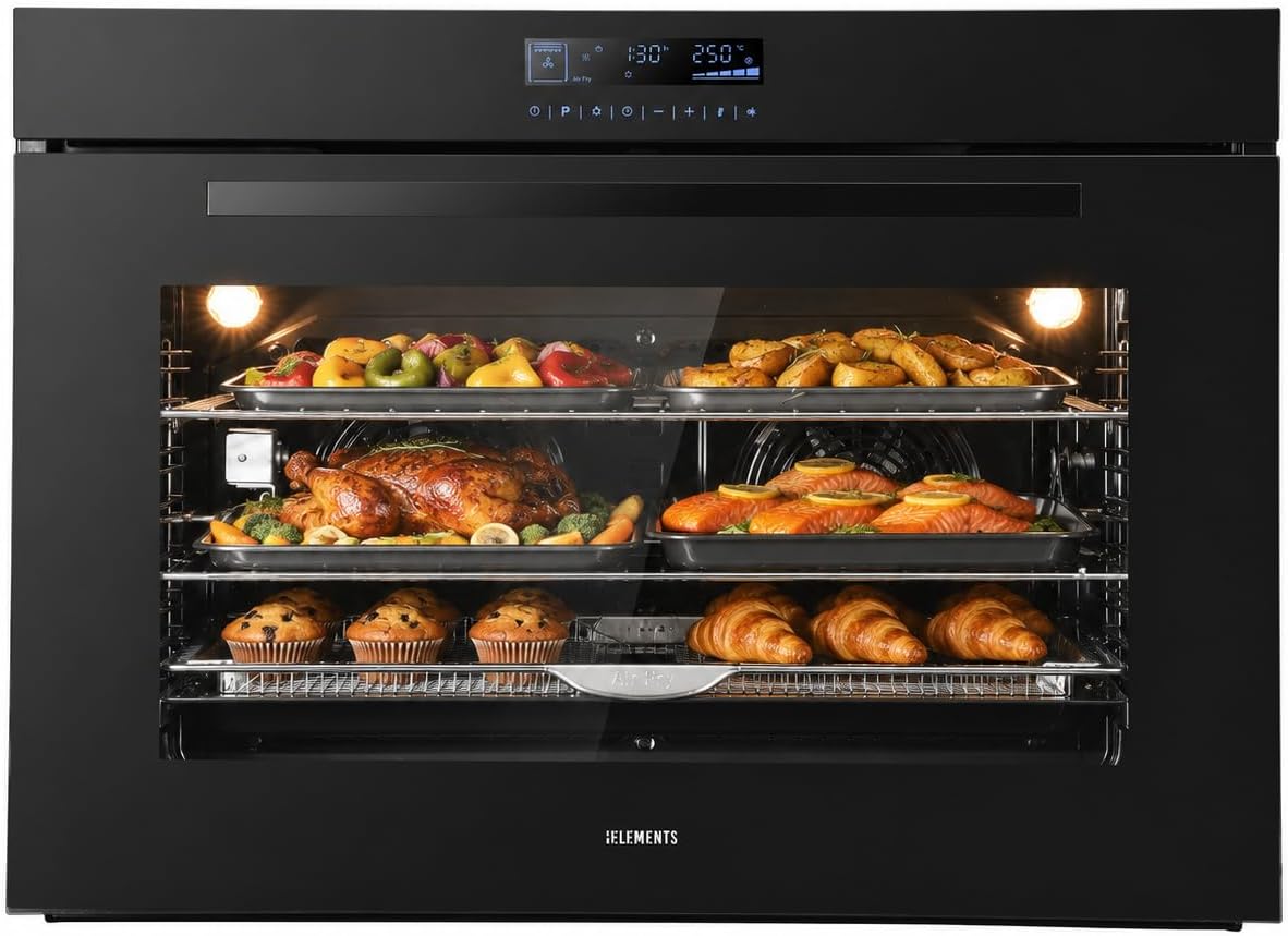 Einbaubackofen Backofen, 125 Liter, 90 cm, Schwarz/Silber, breit, Full Touch Display, 15 Funktionen, Airfryer Funktion