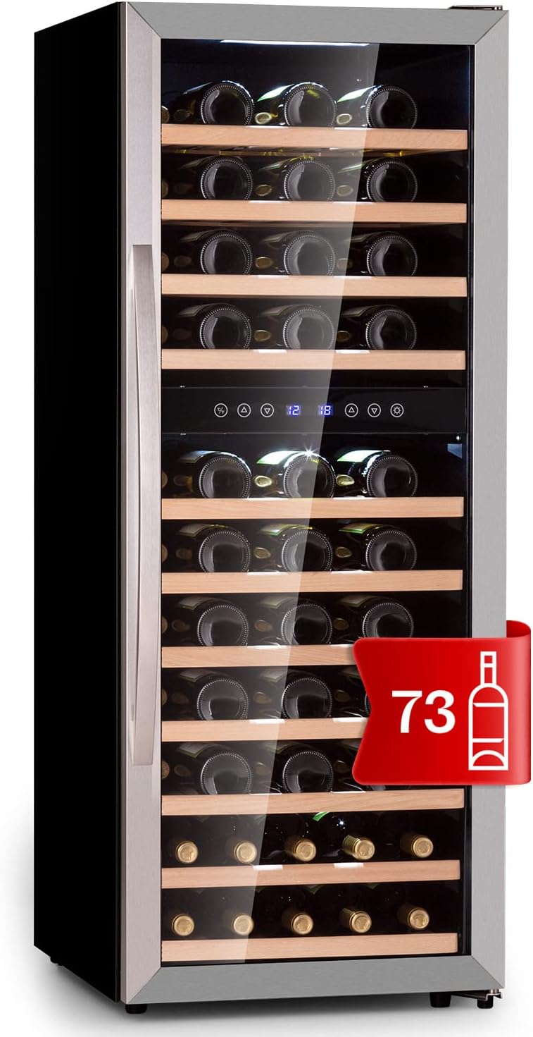 Klarstein Weinkühlschrank, Schwarz, Getränkekühlschrank Schmal, Kühlschrank mit Glastür, Getränkekühlschränke Freistehend