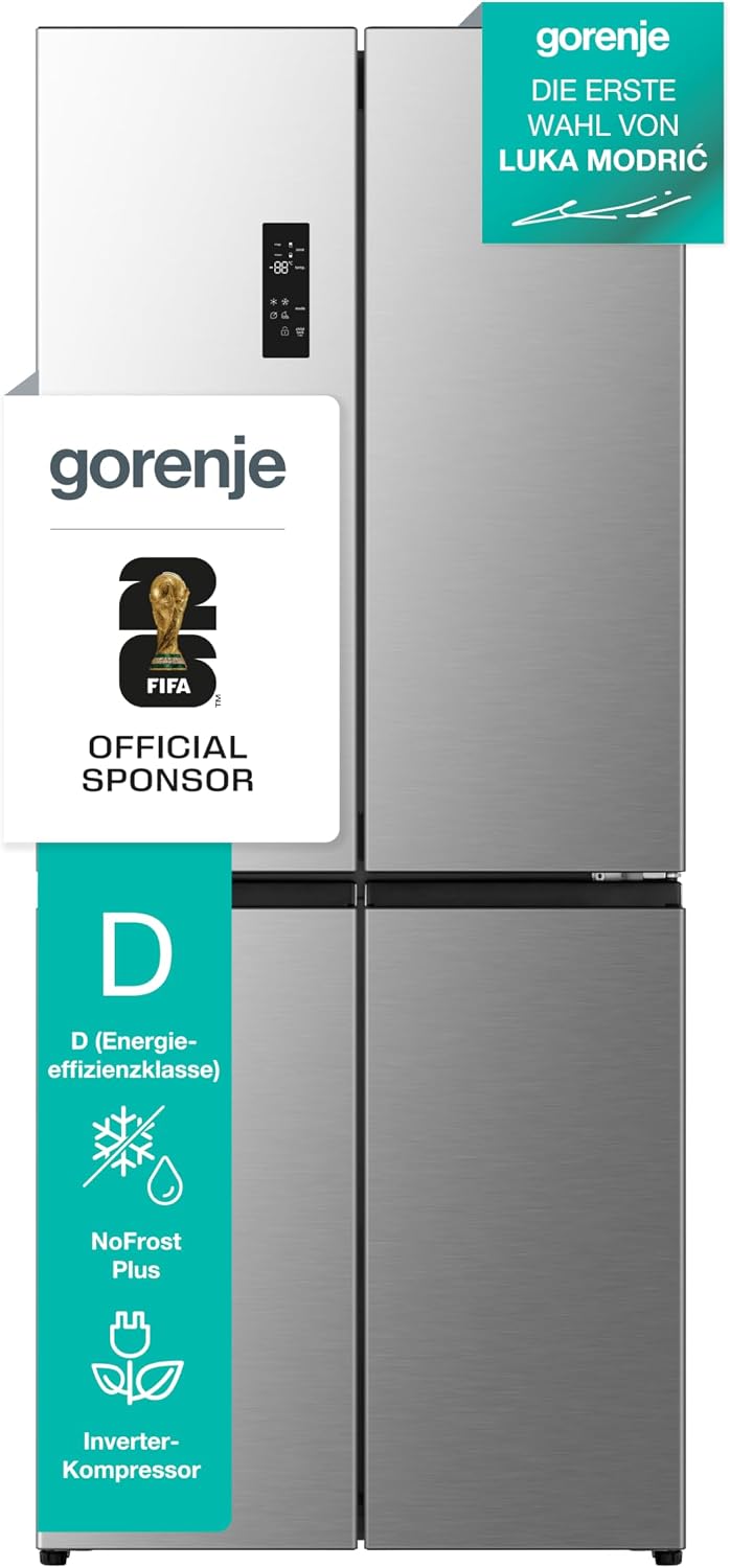 Gorenje Kompressor, 79,4×190×65 cm, 460 L, Silber, NRM819D61X Cross Door, CrispZone mit Feuchteregler, Frischbox mit Multifunktion