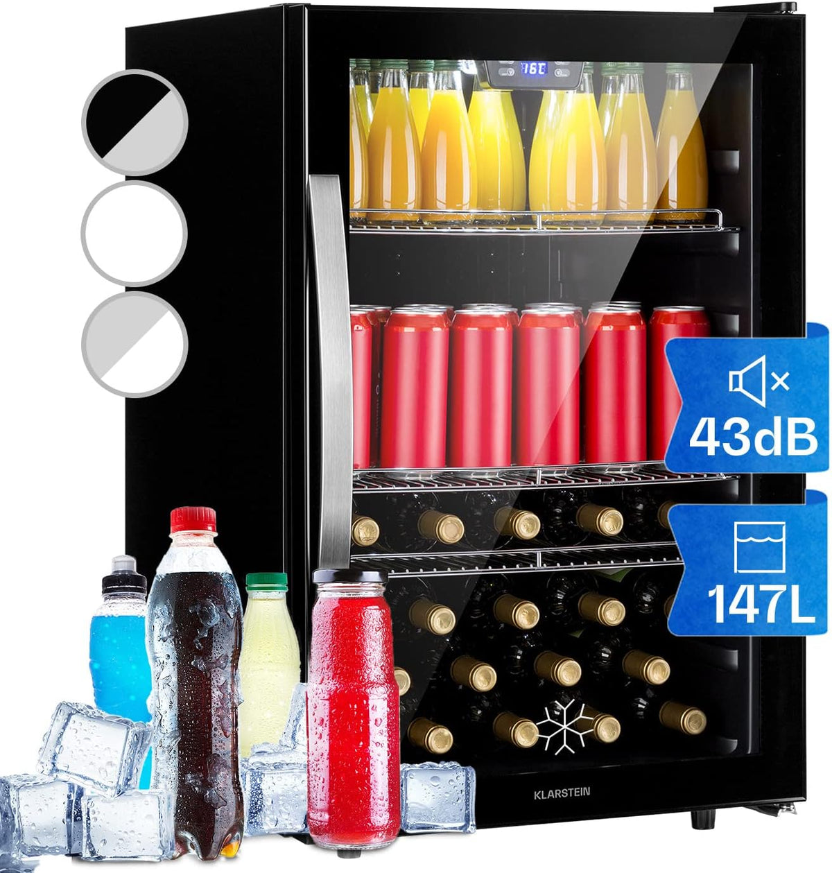 Klarstein Getränkekühlschrank, 147 L, Schwarz, Beersafe, Kühlschrank mit Glastür