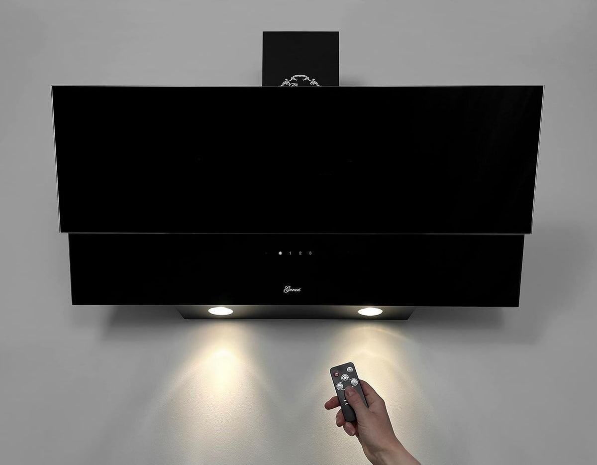 GURARI Dunstabzugshaube, 90 cm, 1000m, Schwarz, GCH D 268 9 BL Prime Abzugshaube Kopffreihaube Glas