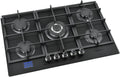 Gasherd, Schwarz, Gaskochfeld 5 Flammig, Einbau-Gaskocher für Zuhause & Wohnmobil, DIGITALER GAS-STOP-TIMER, für Propan- und Erdgas