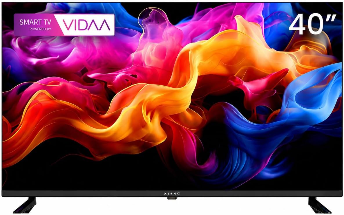 Kiano Fernseher, 40 Zoll, Schwarz, Smart TV, Elegance Smart TV, Full HD DLED mit VIDAA OS, WiFi, Triple Tuner (DVB-T2/S2/C)