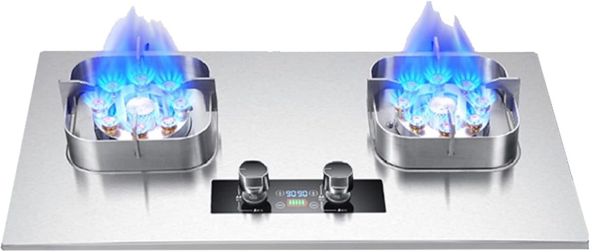 Gasherd, 5,2 KW, Silber, Kochfeld 2 Brenner, Edelstahl-Desktop Und Eingebettetes Gaskochfeld LPG/NG Dual, Mit Schlauch Und Klemme
