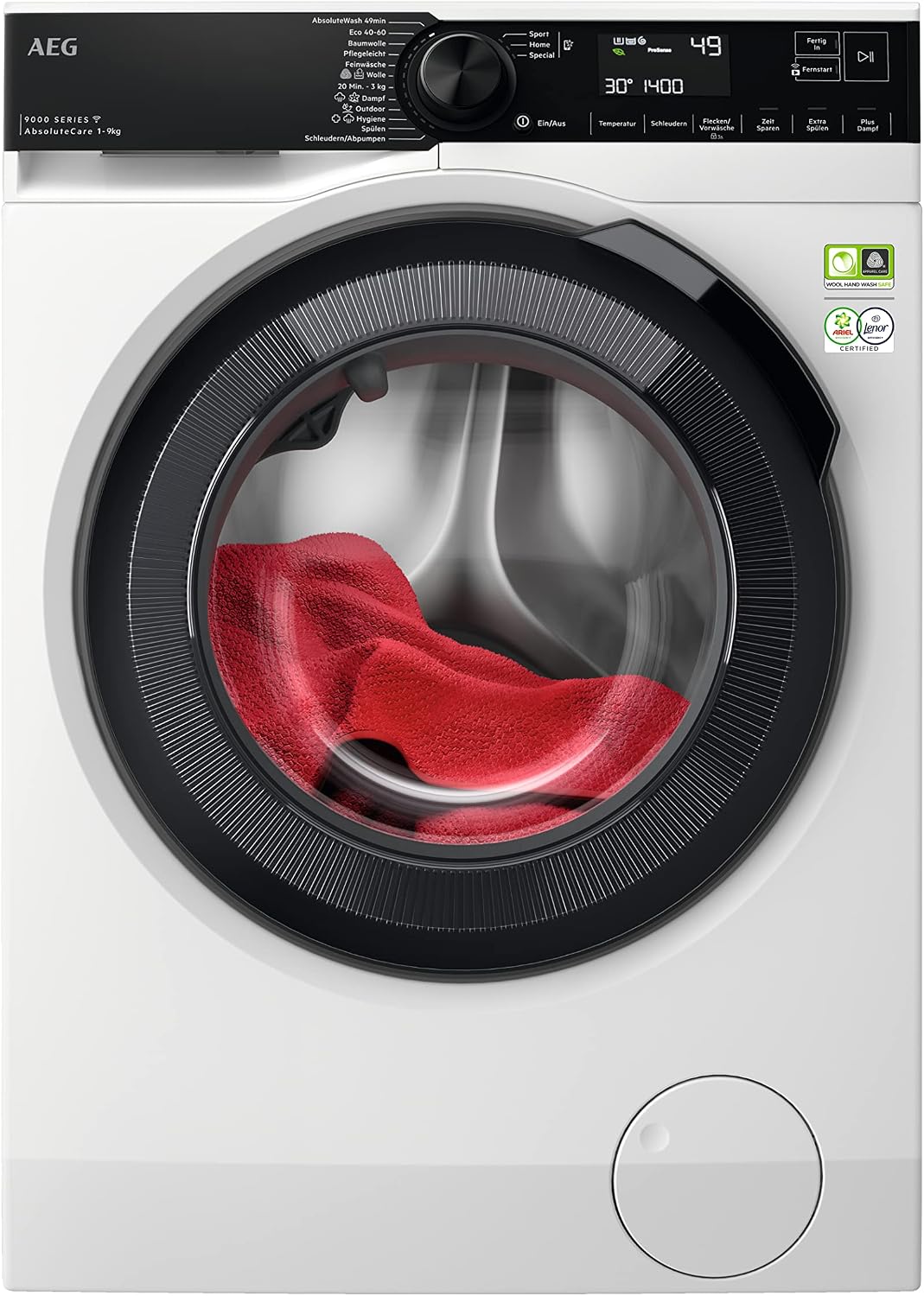 AEG Waschmaschine, 9,0 kg, Weiß, WiFi, Serie 9000 mit AbsoluteCare, SoftWater, Wasservorenthärtung, ProSteam, Auffrischfunktion