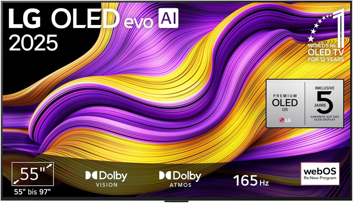 LG Fernseher, 55 Zoll, 139 cm, Schwarz, OLED55G57LW TV 4K OLED evo AI TV (α11 Gen2 4K AI, webOS 25, 120 Hz (VRR bis zu 165 Hz)) [Modelljahr 2025]