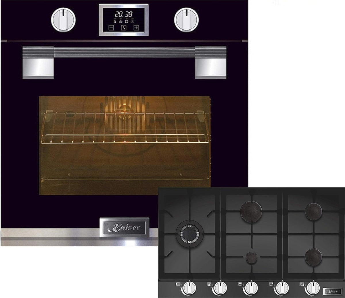 Kaiser Backofen, 90 cm, Schwarz, Herdset Autark, EH 6338s Einbau Elektro, KCG 9387 Gaskochfeld