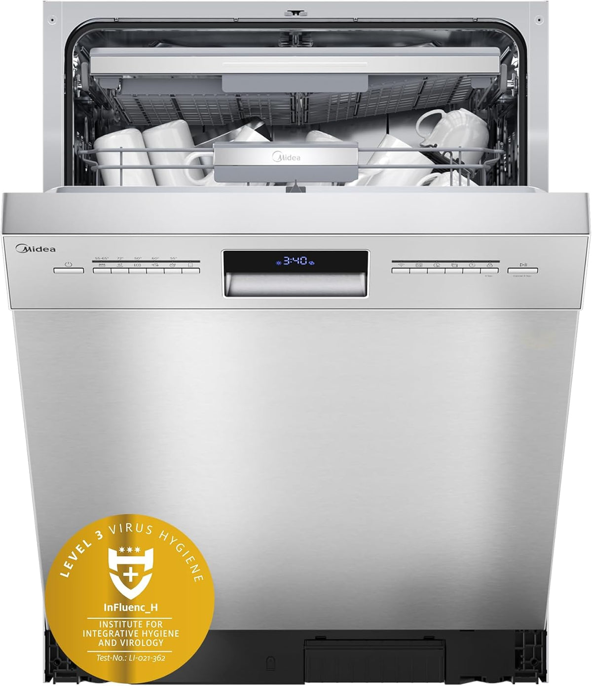 Midea Geschirrspüler, 60 cm, 42 dB, Silber, SU 7.35X14BS Unterbau, 14 Maßgedecke Spülmaschine Teilintegrierbar mit WiFi