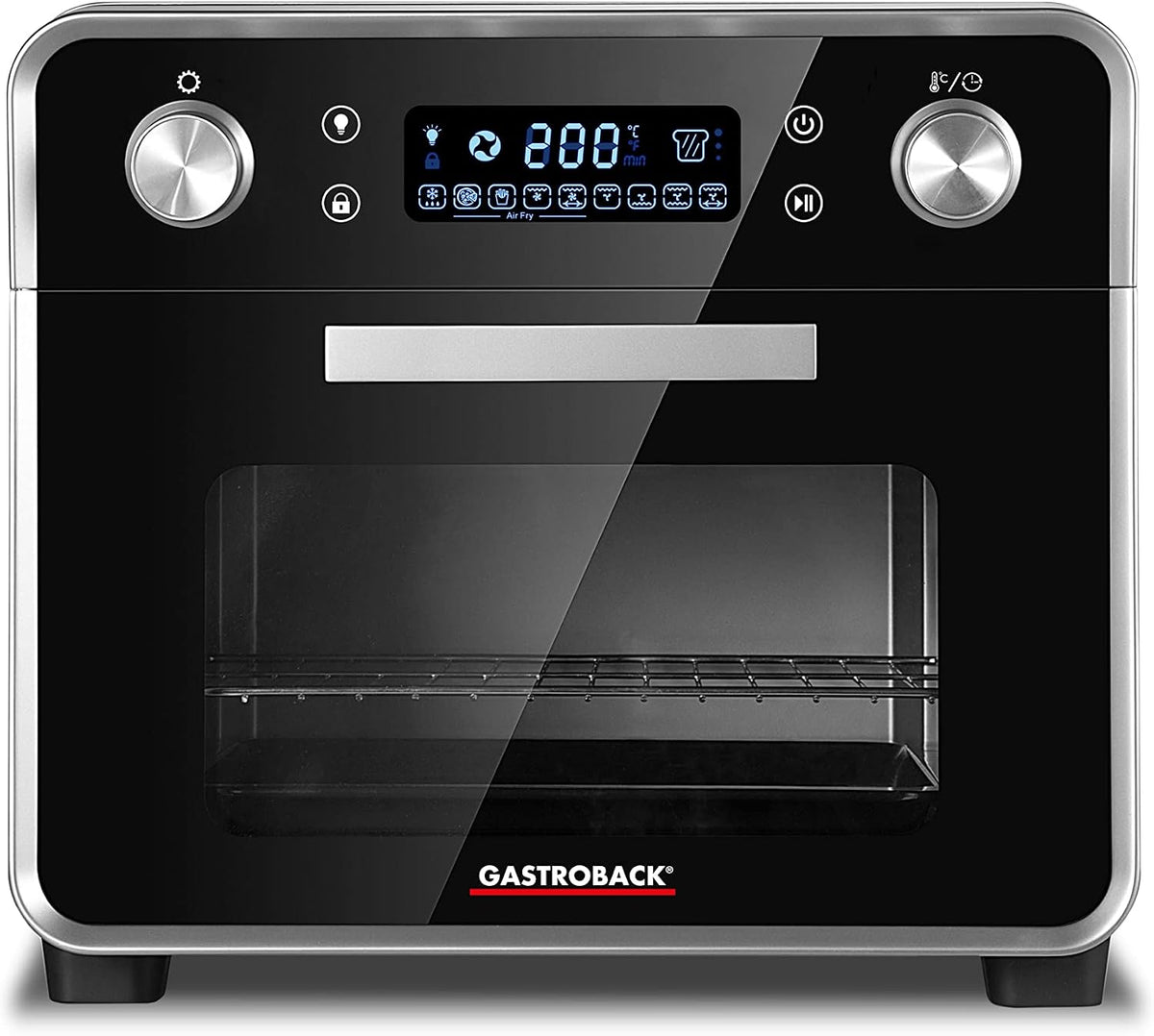 GASTROBACK Pizzaofen, 22 Liter, Schwarz/Silber, #42815 Design Ofen Air Fry & Pizza, 1680 Watt, 5 IN 1:, Heißluftfritteuse