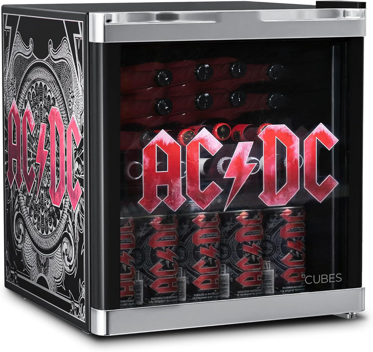 °CUBES Mini-Kühlschrank, 48 L, Weiß, AC/DC Mini Kühlschrank, Getränkekühlschrank mit Glastür & wechselbarem Türanschlag