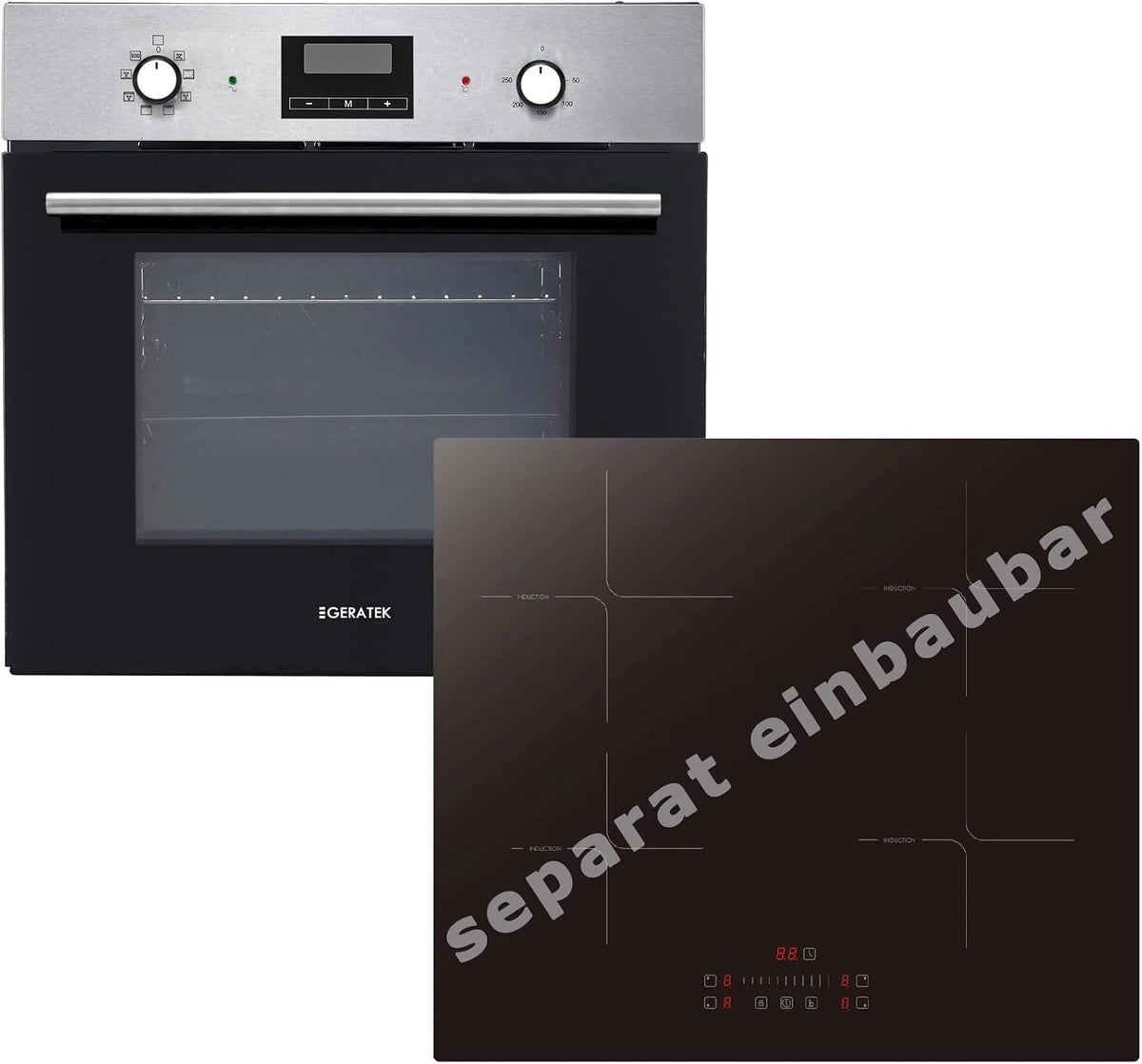 Einbauherd Backofen, 60 cm, Schwarz, Set Umluft Grill Display mit Uhr & Timer autarkes