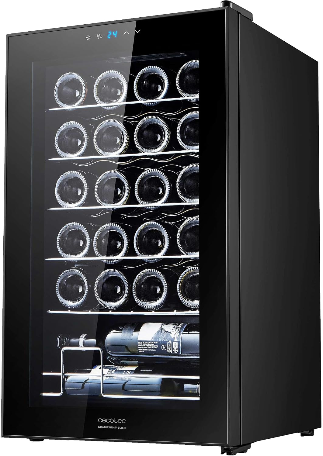Cecotec Weinkühlschrank, Schwarz, Kapazität für 24 Flaschen, Hohe Leistung, Leise, Temperaturregelung zwischen 5 und 18 ºC