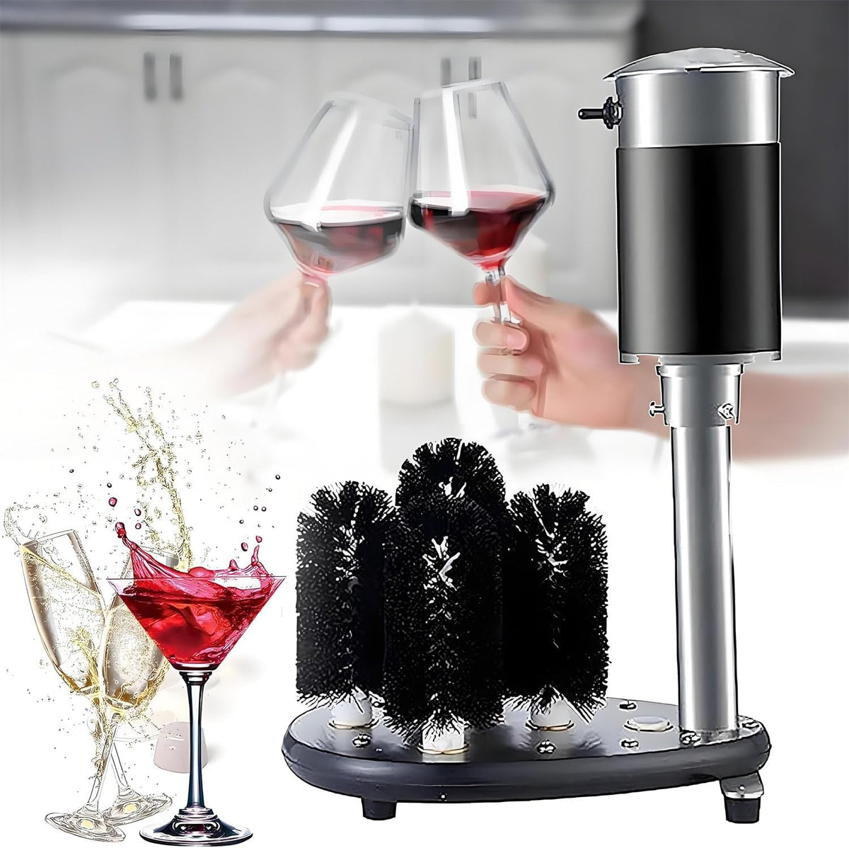 Automatische Gläserreinigungsmaschine, Edelstahl 304, Transparent, Gläserspülmaschine, elektrische Gläserspülmaschine mit 5 Bürsten