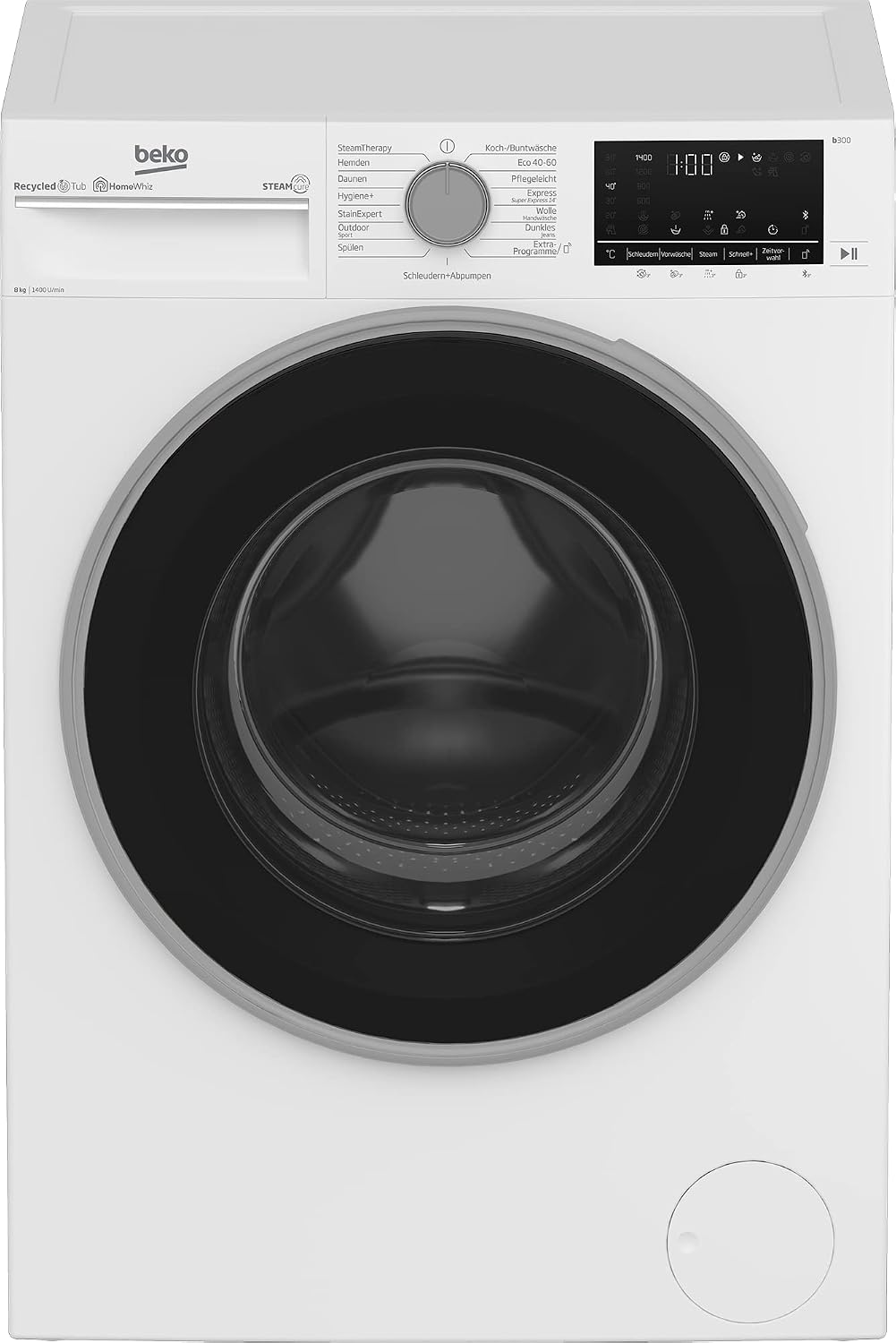 Beko Waschmaschine, 8 kg, Weiß, B5WFU584135 W Waschvollautomat, Restzeitanzeige und Schleuderwahl, 1400 U/min, SteamCure Dampffunktion