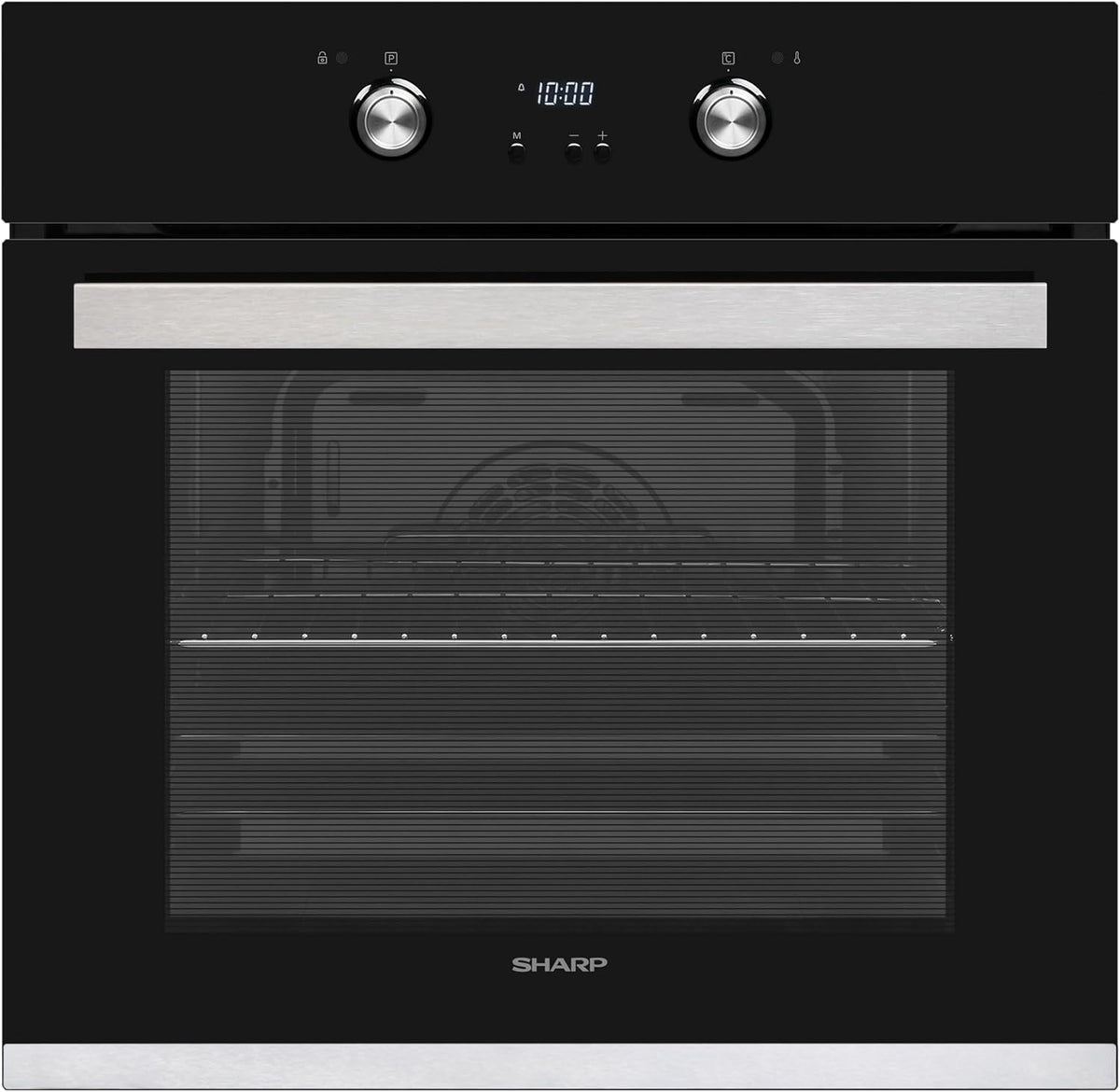 SHARP Backofen, 72 L, Schwarz, K-61D27BM1-FR Einbau Pyrolyse, EEK A, 6 funktionen, Versenkbare Knebel)