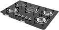 Gaskochfeld Gasherd, 2.75kw, 1.75kw, 3.2kw, 70 mm, Schwarz, 5 Flammig 770 * 510 *, - -1kw- 脳2, glas einbau, thermoelementschutz