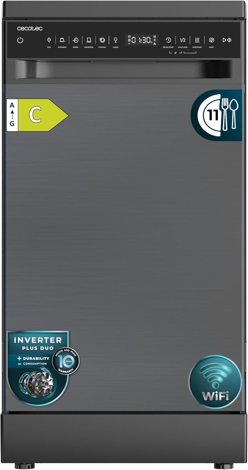 Cecotec Geschirrspüler, 45 cm, Weiß, freistehend Bolero Aguazero 4560 Dark Connected, 11 Maßgedecke, 9 Programme