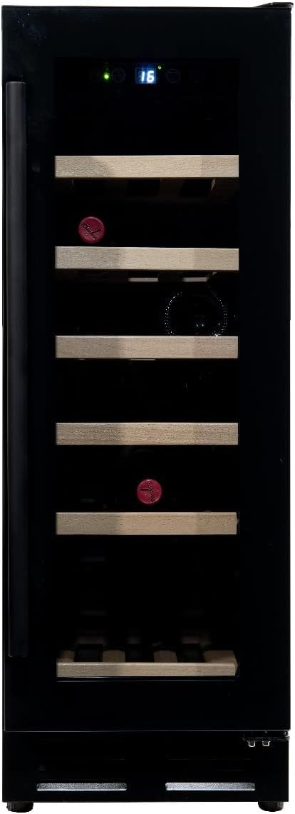 WK Weinkühlschrank, Schwarz, 60A-VG Premium mit er Tür-18 Flaschen Weinklimaanlage, Stahl Glas Holz, Blacks