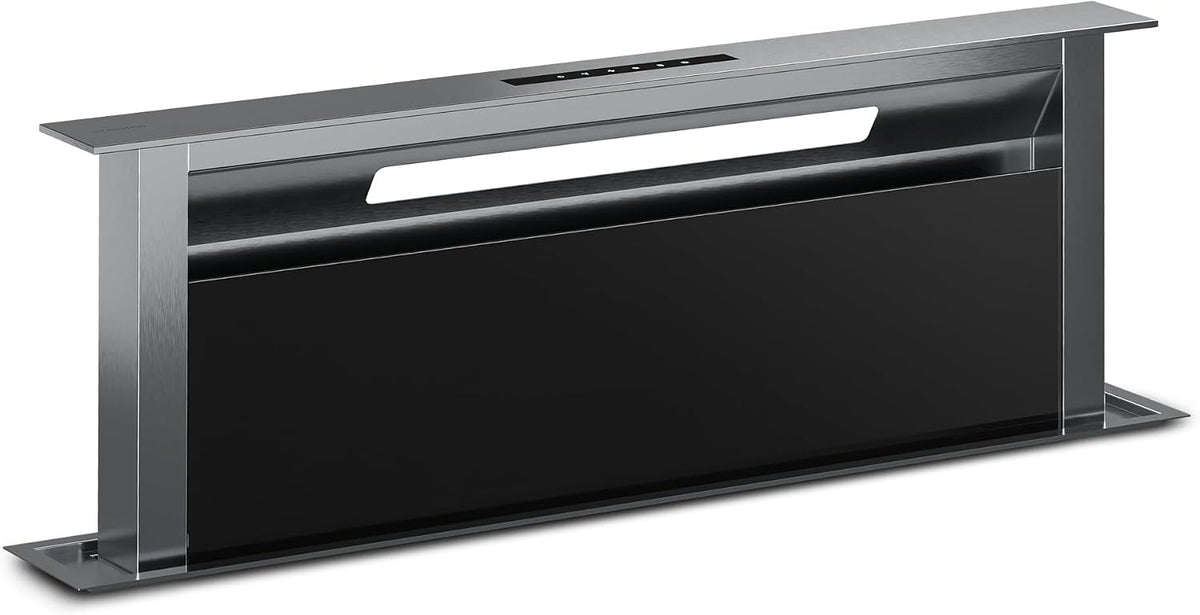 Klarstein Dunstabzugshaube, 906,2 m, 90 cm, Schwarz/Silber, Verosteel Downdraft - A++ Energieklasse, ³/h Boost