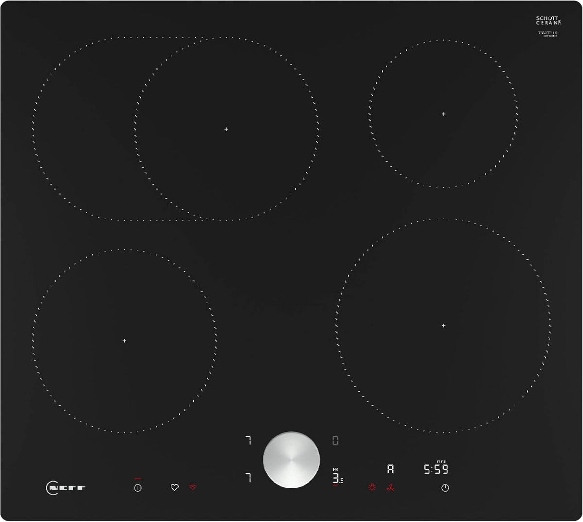NEFF Kochfeld, 60 cm, Schwarz, T56PTF1L0, N 90, Induktions, autarkes Glaskeramik- breit, Twist Pad, Home Connect