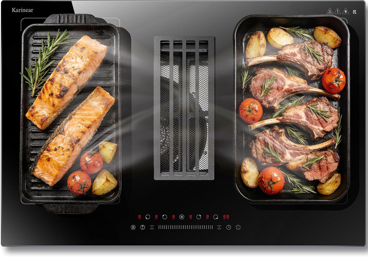 Karinear Kochfeld, 77 cm, 6400 W, Schwarz, Induktions mit Dunstabzug, 4 Zonen